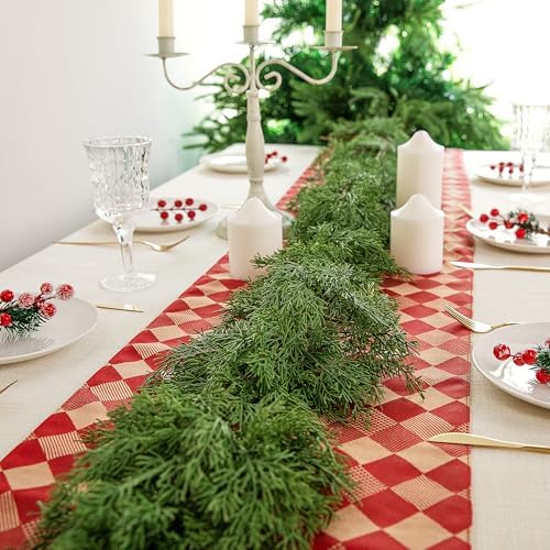 2 Pcs Christmas Norfolk Pine Garland, 6 Ft Dense Pines Realistic Touch Garland Ornaments, Greenery Artificial Pine Cypress Garlands for Christmas Holiday Mantle Fireplace Table Home Decor - Image 5