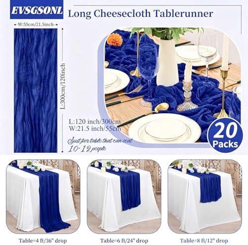 20 Pack Royal Blue Cheesecloth Table Runner Long,21.5 x 120 Inch - Image 2