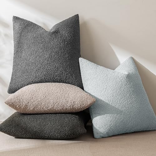 MIULEE 24x24 Decorative Euro Sham Boucle Couch Pillow Covers Dark Coffee - Image 4