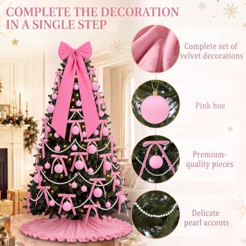 Riceshoot 63 Pcs Pink Velvet Christmas Tree Decorations Set - Image 3