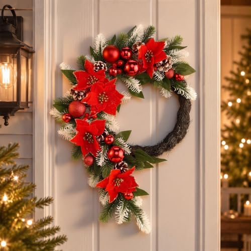 22'' Christmas Wreath for Front Door Large Wreath, Traditional by Wavyknot