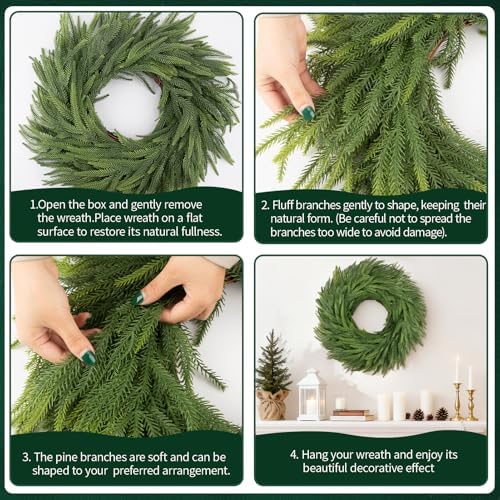 24" Norfolk Pine Wreath for Front Door, Real Touch Christmas Wreaths Artificial Greenery Realistic Wreath Holiday Winter Decoration for Home Decor Window Indoor Outdoor - Image 4