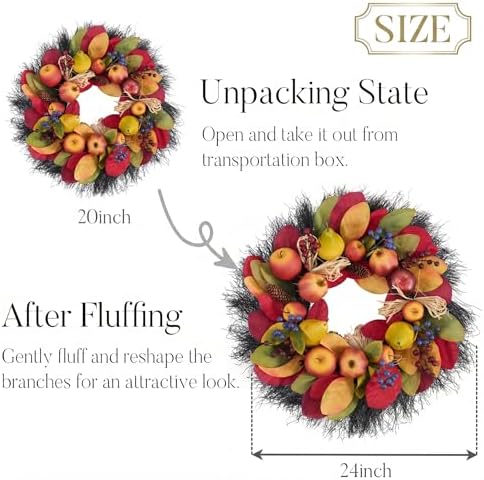 Valery Madelyn 24'' Collapsible Pre-Lit Fruits Fall Wreath for Front Door - Image 6