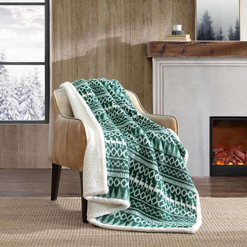 Eddie Bauer - Throw Blanket, Ultra-Soft Plush Bedding with Faux Shearling Reverse, Blanket for Couch & Bed (Alpine Fair Isle Green, 50" x 60") by Unknown