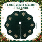 Hollowfly Dark Green Velvet Christmas Tree Skirt with Sequin Snowflake 48'' - Image 2