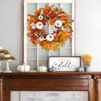 Sggvecsy Fall Wreath 20’’ Autumn Front Door Wreath Harvest Wreath with White Pumpkins Berries Maple Leaves Pine Cones Grain for Outside Indoor Home Wall Festival Thanksgiving Autumn Farmhouse Decor - Image 4