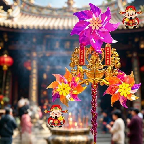 Chinese Traditional Feng Shui Pinwheel, 3 Luck‑Turning Flowers, Lucky Fortune Decor Ornament, Buddha Blessing Gift for Home Office Altar Temple Indoor Decoration by Unknown