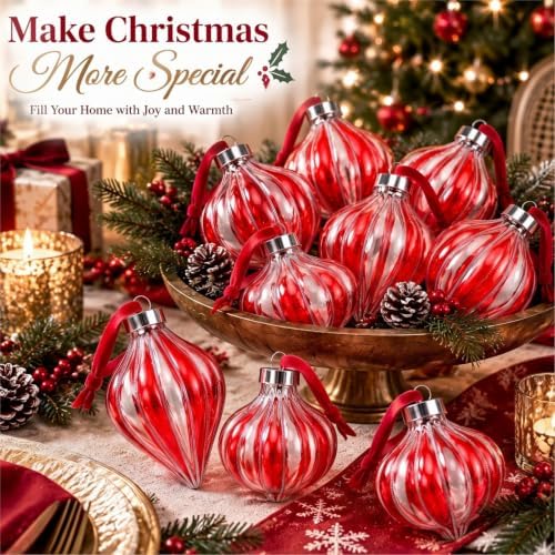 Civaner 9 Pcs Vintage Neutral Christmas Ball Ornaments, Red and Clear - Image 6