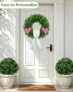 20'' Boxwood Wreaths for Front Door, Green Wreath with a Sash - Image 2