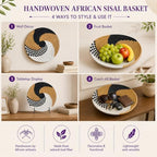 Handwoven African Basket Bowl for Fruits Home Decor (brown blue green, 12in diameter) - Image 7