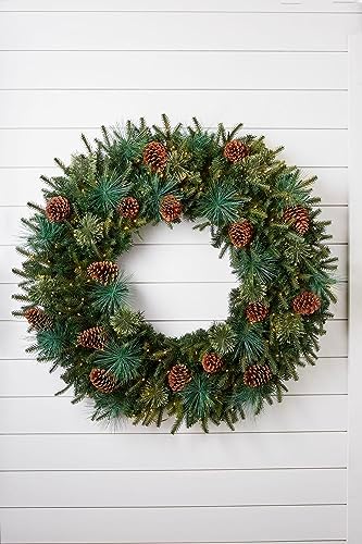 Balsam Hill Mixed Evergreen Window Christmas Wreath - 22" Traditional Greenery Wreath with Faux Candle & Battery-Operated LED Clear Lights for Indoor and Outdoor Holiday Decorating - Image 2