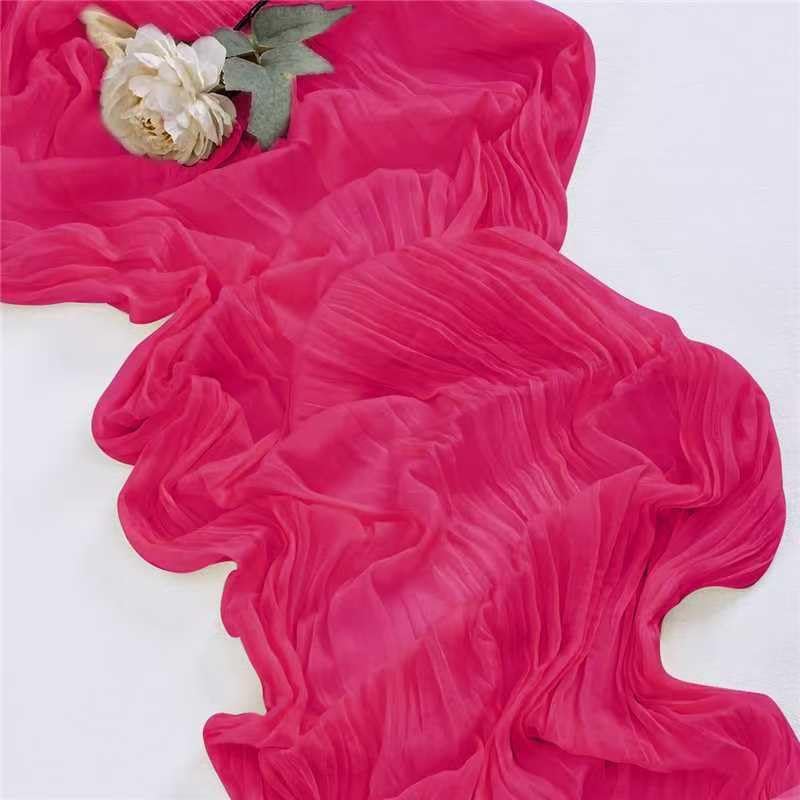 8 Pack Hot Pink 10 Ft Cheesecloth Table Runner 35x120 Inch Boho Wrinkled Sheer Romantic Gauze Decor for Wedding, Bridal Shower, Birthday Party - Image 7