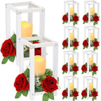 Hushee 30 Pcs Wooden Wedding Lantern Centerpiece, Red Rose, White by Hushee