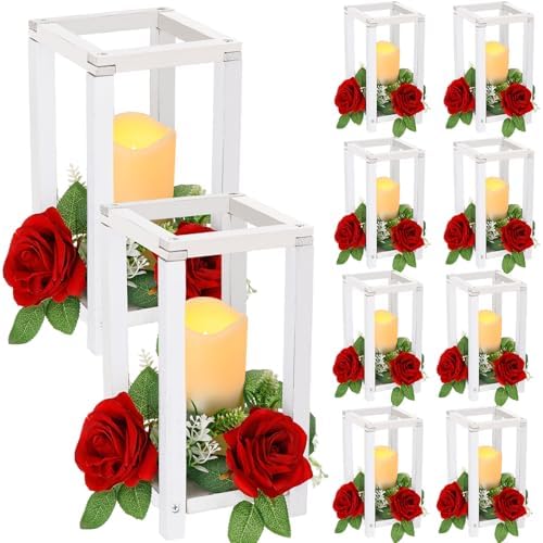 Hushee 30 Pcs Wooden Wedding Lantern Centerpiece, Red Rose, White by Hushee