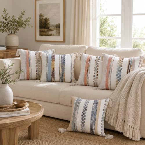 decorUhome Cream White and Light Blue Throw Pillow Covers 18x18 Set of 2 - Image 6
