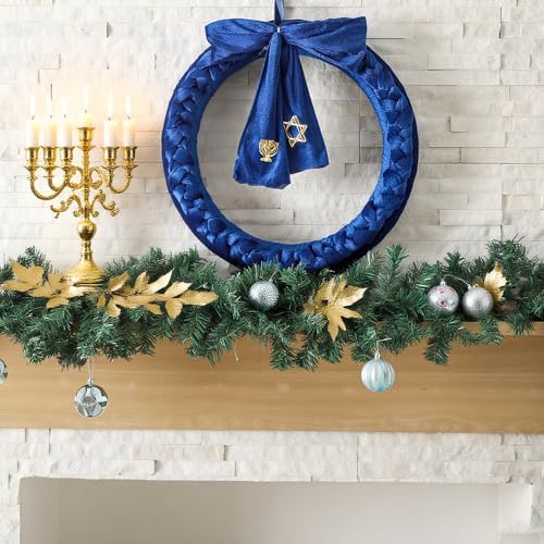 Daifunli 22 Inch Hanukkah Velvet Wreath with Bow Blue Door Decoration - Image 2