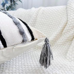 NUYECY Chenille and Cotton Long Pillow for Bed, Striped Textured Boho Lumbar Throw Pillow Cover 14x36, Neutral Accent Decorative Extra Long Body Pillow Case for Couch, Sofa, Bedroom, Grey - Image 3