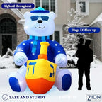Jumbo 11' ft Hanukkah Inflatable Yard Decoration Lighted Chanukah Themed Bear Blowup Indoor and Outdoor Holiday Decorations LED Glowing with Air Blower, Tie-Down Stakes Chanukah Décor By Zion Judaica - Image 2