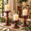Candeldo Wooden Hurricane Candle Holders Pillar: Mid Century Modern Brown by CANDELDO