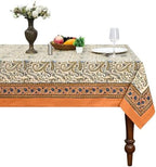72x180 Inches Rectangle Hand Block Printed Cotton Tablecloth, Peach Blue Floral Table Cloths Washable, Indian Table Linen for Halloween Christmas Outdoor Thanksgiving Gifts Home Decor Dinning Outdoor by HomeSpunCrafts