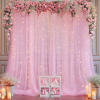 10x10ft Pink Tulle Backdrop Curtain with Lights String for Parites, Sheer Backdrop Drapes for Baby Shower Wedding Birthday Party Photo Shoot Decorations - Image 5
