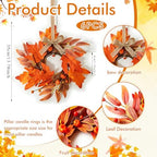 6 PCS Mini Fall Wreaths for Kitchen Cabinet 9 Inch Fall Maple Leaf Wreath for Front Door Small Autumn Hanging Wreath Thanksgiving Candle Ring for Farmhouse Home Porch Wall Window Table Decoration - Image 3