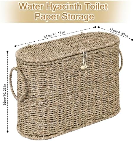 efluky Toilet Paper Storage Basket, Seagrass Slim Toilet Paper Holder with Lid- Holds Up to 9 Mega Rolls, Home Bathroom Decor Organizer - Image 3