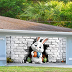13x6 ft Cute Easter Bunny Peeking Garage Door Banner - Whimsical Rabbit Behind Brick Wall with Eggs Backdrop, Hanging Spring Decor for Outdoor Wall Sign - Image 3
