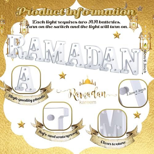 Honoson 7 Pcs Ramadan Eid Decoration Ramadan LED Lights Sign - Image 2