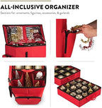 ZOBER All in One Christmas Ornament Storage Box & Decoration Container - Easy Access Removable Trays, Keeps 73 Ornaments - Adjustable Extent Area for Figurines and Pockets for Decoration - Red - Image 3