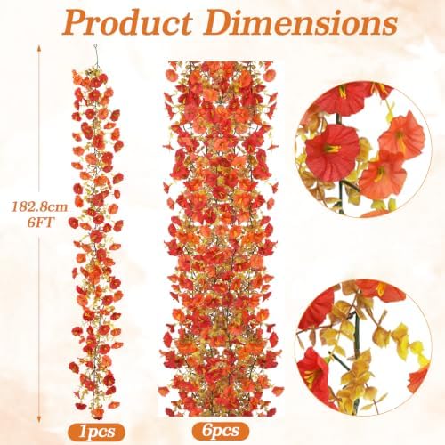 GTIDEA 36FT Fall Flower Garlands Morning Glory Vines for Autumn Mantel 6Pcs - Image 2