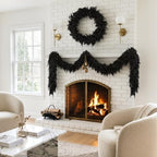 2PCS 9FT Halloween Cedar Garland, Black Real Touch Christmas Decorations - Image 5