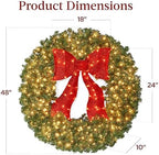 Best Choice Products 48in Large Artificial Pre-Lit Fir Christmas Wreath Holiday Accent Decoration for Door, Mantel w/Red Lighted Bow, 250 LED Lights, 714 PVC Tips, Power Plug-in - Image 7