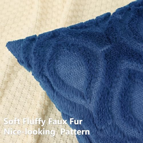 decorUhome Faux Fur Plush Soft Dark Blue Throw Pillow Covers 26x26 Set of 2 - Image 2