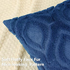 decorUhome Faux Fur Plush Soft Dark Blue Throw Pillow Covers 24x24 Set of 2 - Image 2
