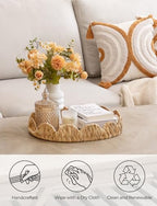 StorageWorks Elliptical Wicker Scalloped Tray, Water Hyacinth Rattan Trays - Image 4
