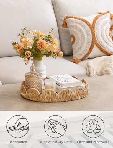 StorageWorks Elliptical Wicker Scalloped Tray, Water Hyacinth Rattan Trays - Image 4