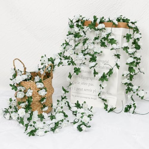 18 Pack 144 FT Artificial Flower Garland Fake White Roses Vines Flowers - Image 7