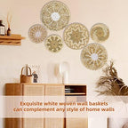 Boho Wall Basket Decor Set of 6 - Hanging Woven Basket Wall Decor, Handcrafted Round Flat Seagrass Baskets Wall Art, for Rustic、Farmhouse、Home - Unique Wicker Wall Basket Decor （White Classic） - Image 4
