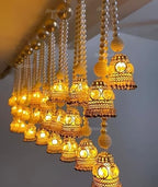 Divyakosh Wall Hangings for Home Decoration, Set of 2 Diwali Lights, Handmade Diwali Decoration Wall hangings, Door Valance Hanging with LED T-Lights for Wedding Décor,Beads,Gold by Divyakosh