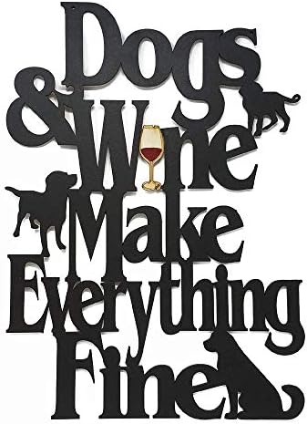 MEMORY MATS & WORD ART Decorative Wood Wall Sign for Pet, Dog, Cat, Horse, Pig, Animal Lovers with Fun Sayings and Quotes (Dogs & Wine Make Everything Fine) by MemoryMatsWordArt