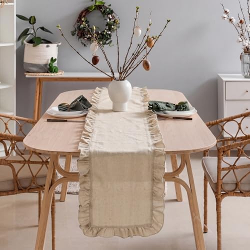 6 Pcs Neutral Beige Ruffled Table Runner, 13 x 72 Inch - Image 5