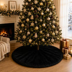 60 Inch Christmas Tree Skirt - Fluffy Faux Fur Black Tree Skirt, Black Plush Xmas Holiday Decor for Parties, Small Round Tree Skirt - Image 6