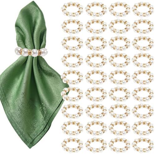 100 Pcs Gold Napkin Rings Bulk, Pearl Napkin Rings by YMGN