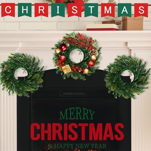 6 Pcs Christmas DIY Gree Wreath 10 Inch Green Artificial Wreaths DIY Faux Plain Wreaths Front Door Green Farmhouse Cabinets Wreath Indoor Outdoor Wall Decor(Willow Pine) - Image 4