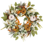 22 inch Fall Wreaths for Front Door, with Artificial Eucalyptus 5 Large Velvet Pumpkin Porch for Home Autumn Thanksgiving Farmhouse Holiday Outdoor Decor by FJAKA
