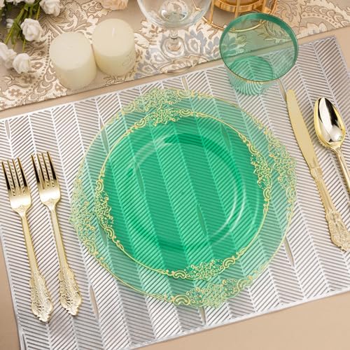 Bestluck 350PCS Clear Green Plastic Plates for 50 Guests - Image 6