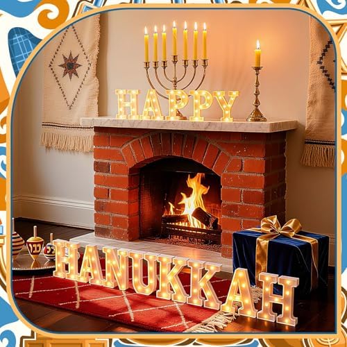 Aurelema 13 Pcs Hanukkah Decorations Happy Hanukkah LED Letter Lights Sign - Image 5
