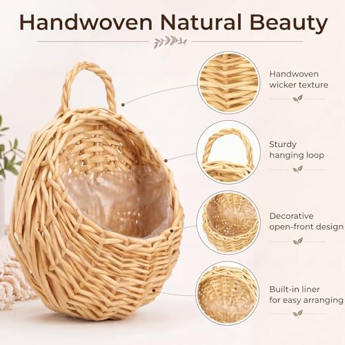 Chumia 2 Pack Wicker Wall Hanging Baskets for Plants, 14" and 8" - Image 4