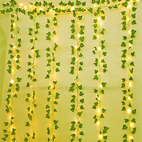 Naidiler 12 Pcs Artificial Ivy Garland Fake Vines with 65 Ft Lights String (200 LED) Decor Faux Green Hanging Plant Greenery for Wall Party Wedding Room Home Kitchen Indoor & Outdoor Decoration - Image 4